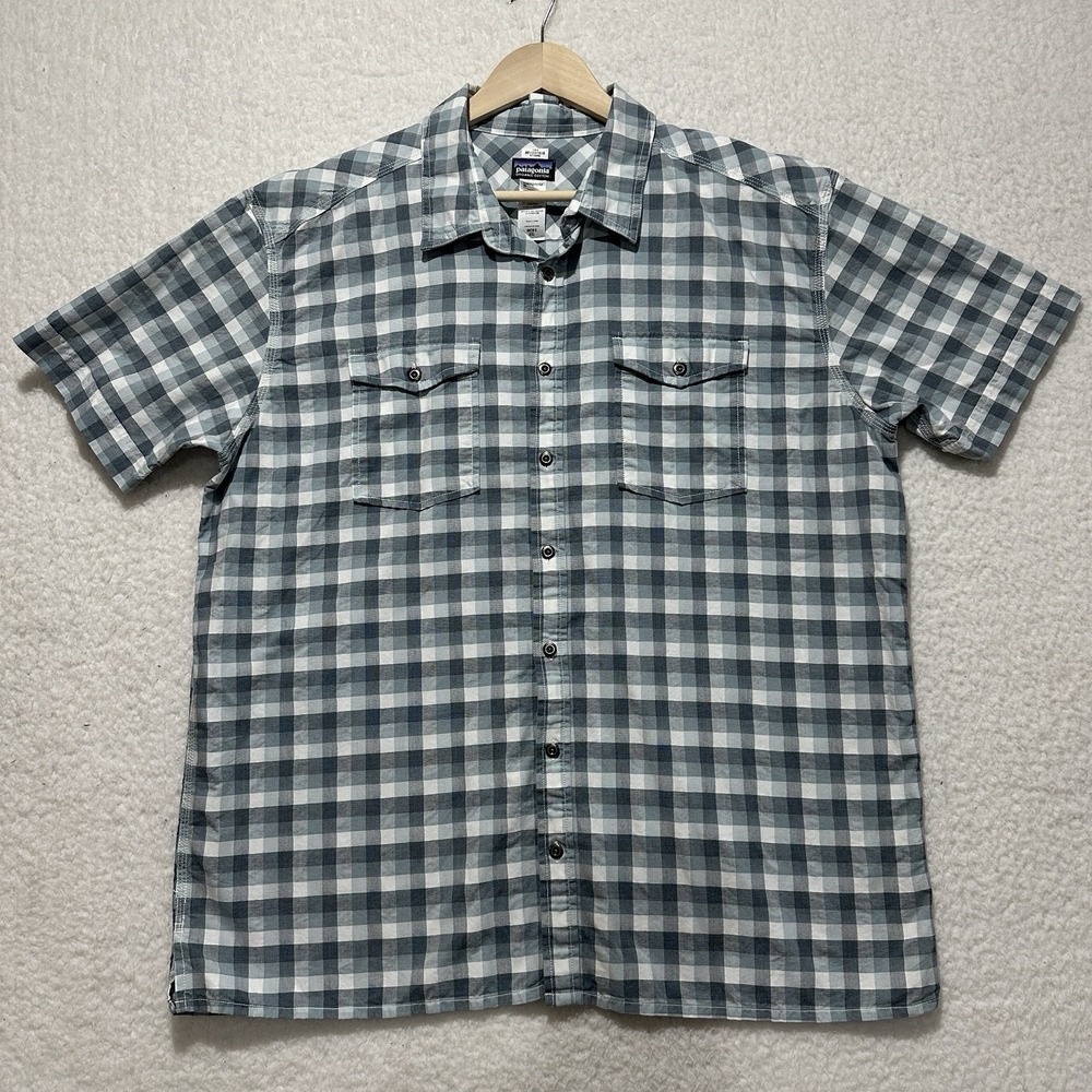 Patagonia Organic Cotton‎ Button Down Short Sleeve Plaid Shirt Men's Size 2XL
